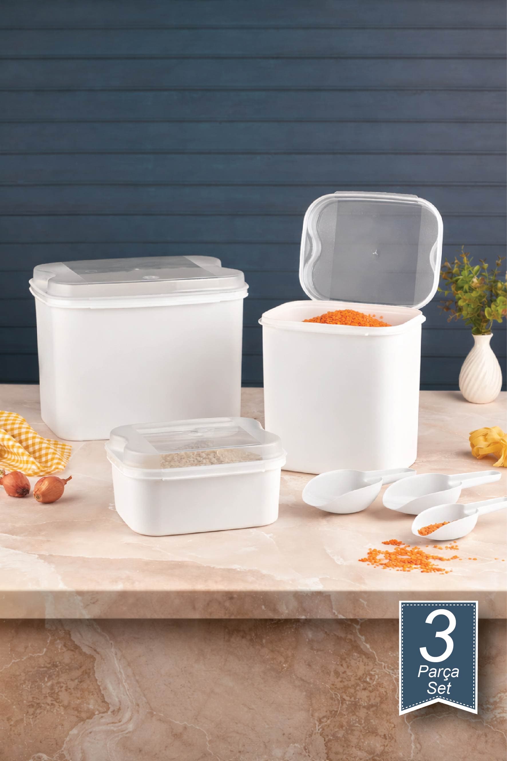 Masal Saklama Kabı Beyaz 10 Lt+4,5 Lt + 1,6 Lt +Kürek