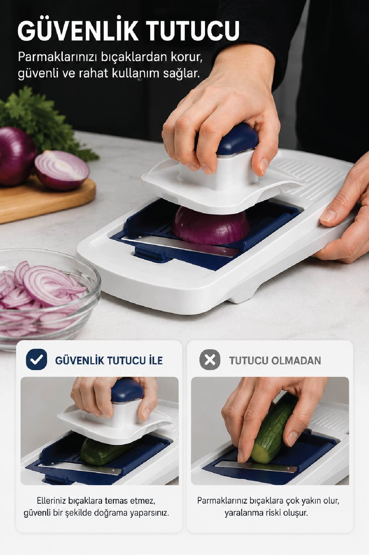 Chef 8'i 1 Arada Çok Amaçlı Meyve ve Sebze Doğrayıcı, Dilimleyici ve Rende Seti 1,8 L Hazneli