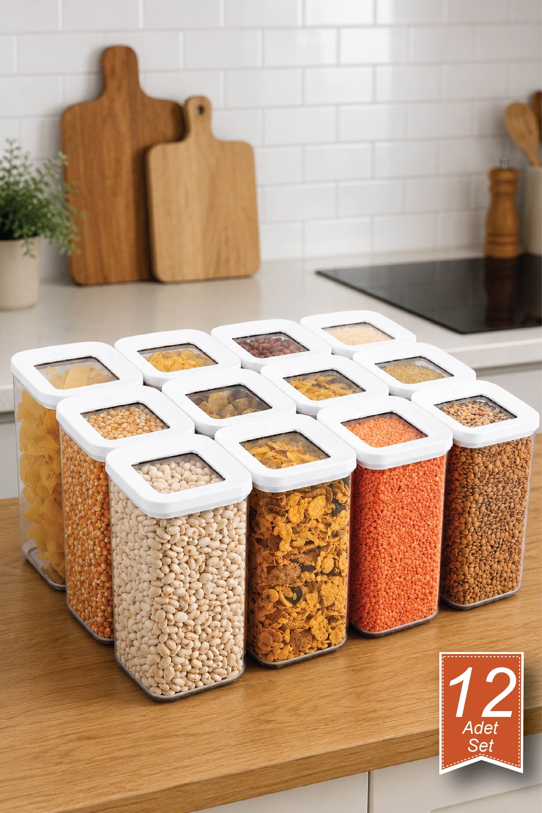 12'li Kare Saklama Kabı Seti 12*1200 ml
