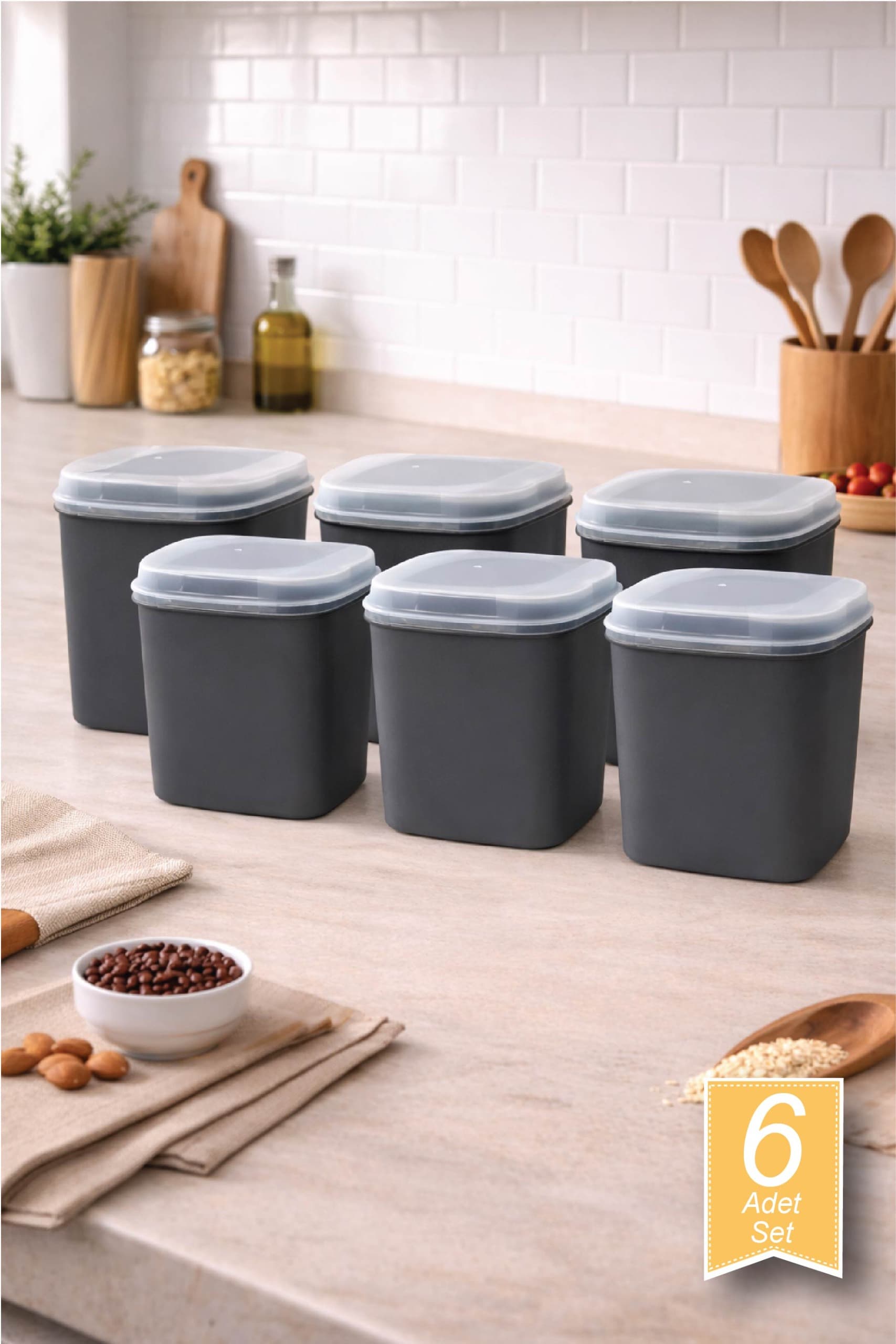 6'lı Masal Saklama Kabı Seti Gri Renk 6*4500 ml