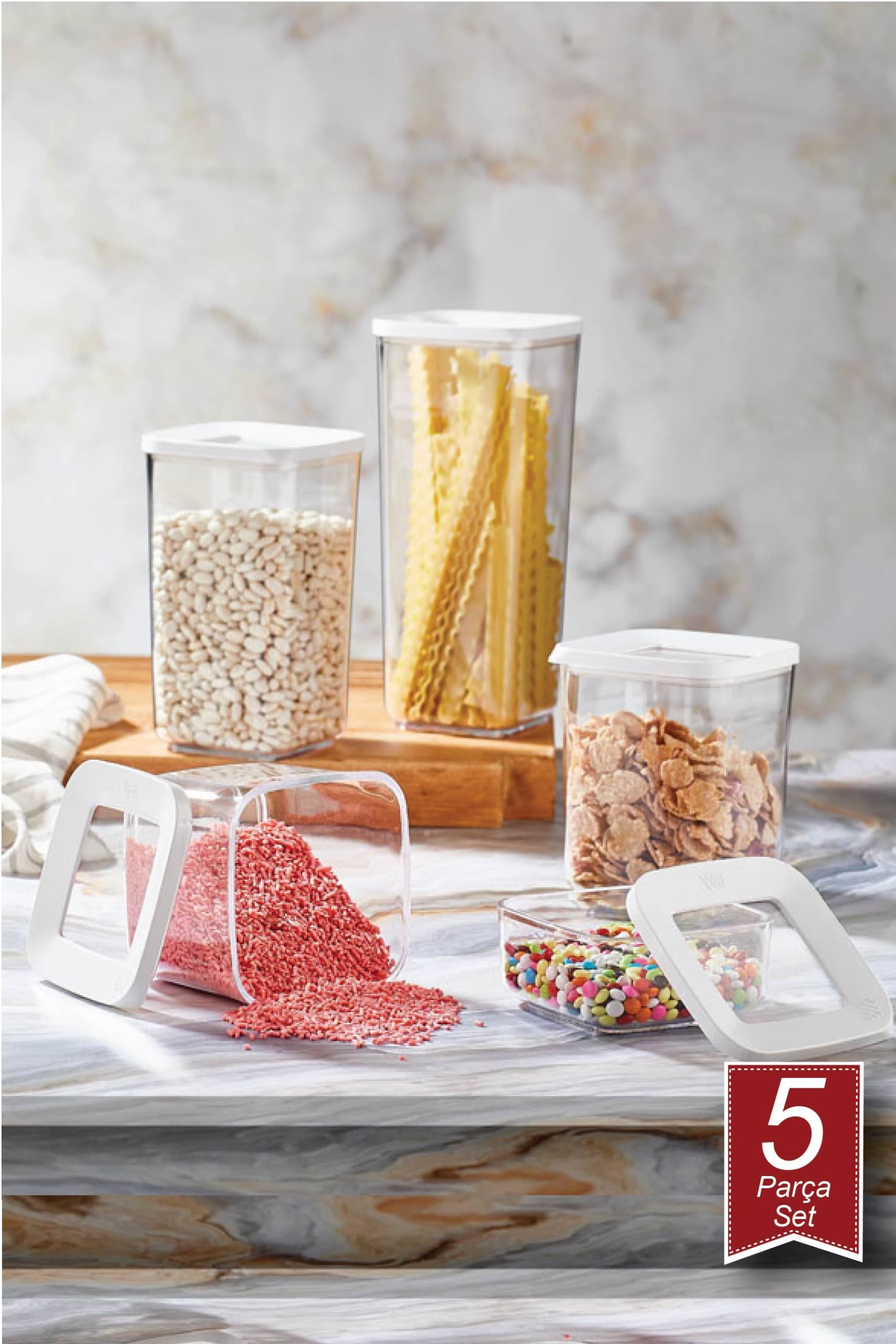 5'li Şeffaf Kare Saklama Kabı Seti