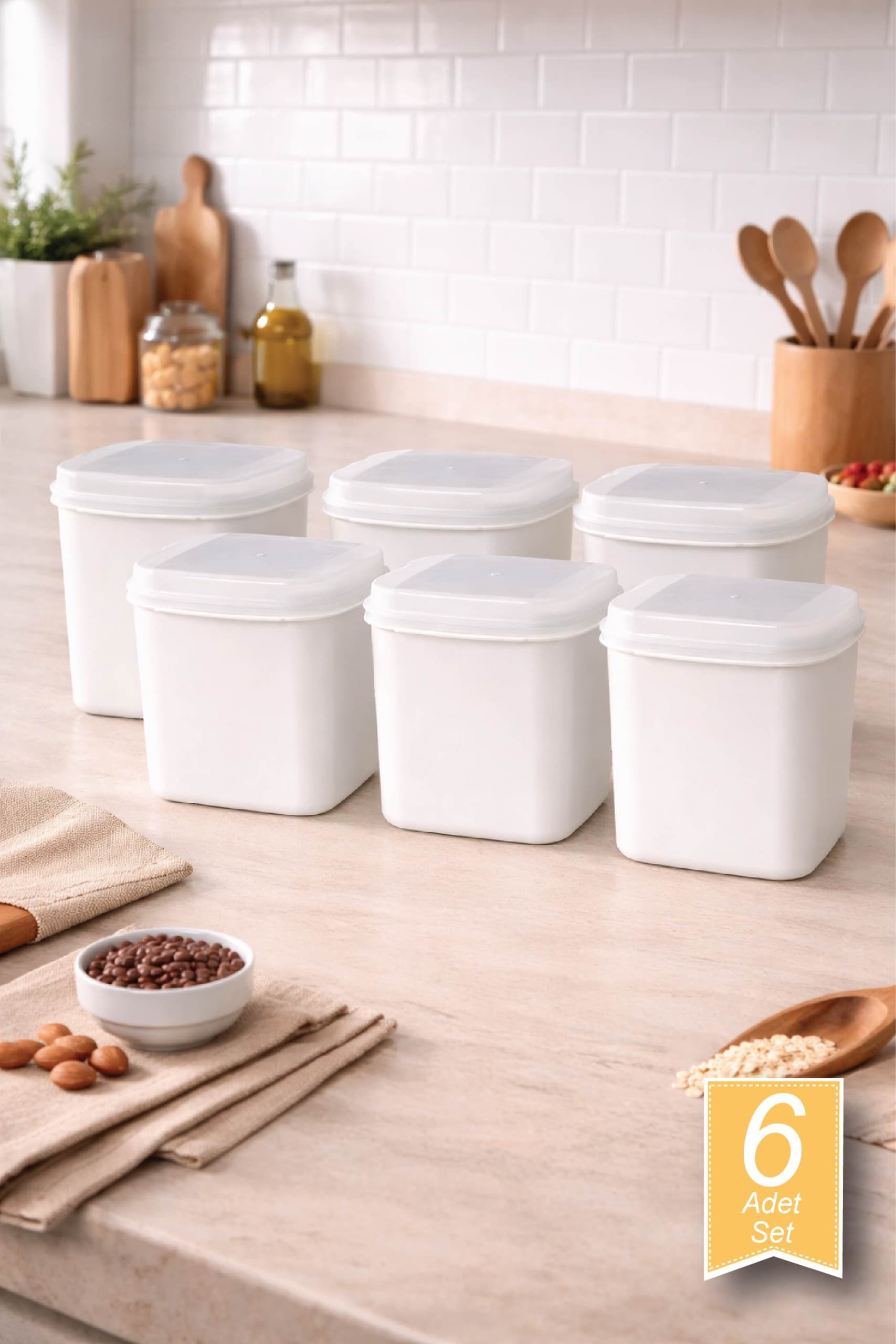 6'lı Masal Saklama Kabı Seti Beyaz Renk 6*4500 ml