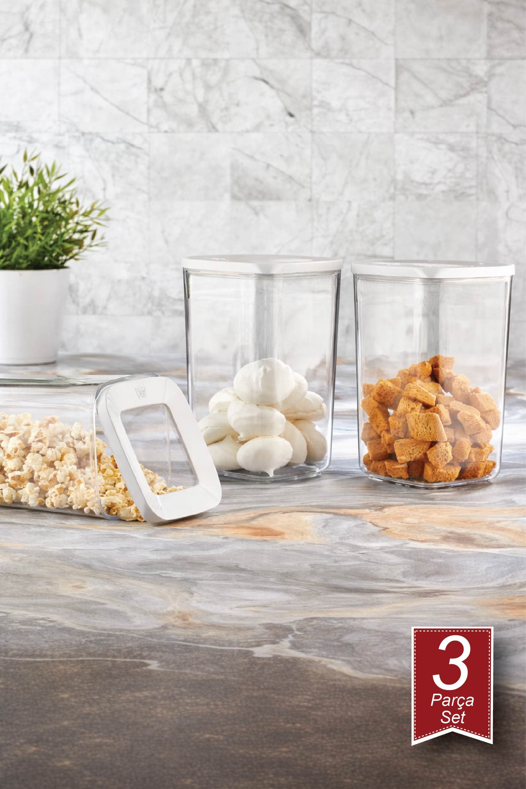 3'lü Kare Saklama Kabı 3*1200 ml
