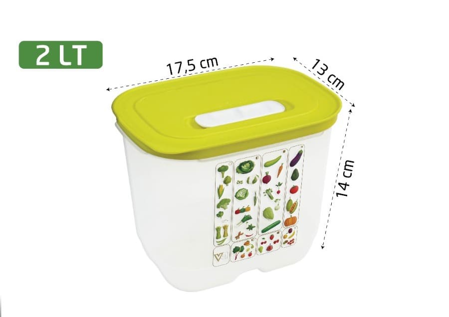 Sebze, Meyve ve Yeşillik Saklama Kabı 2 Litre Hava Kanallı Buzdolabı Saklama Kabı