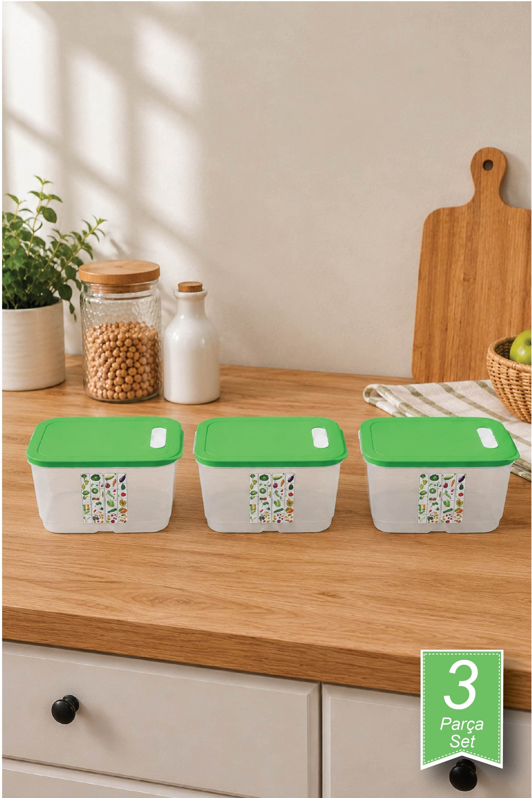 Yeşillik Saklama Kabı 3*4.3 Lt Set