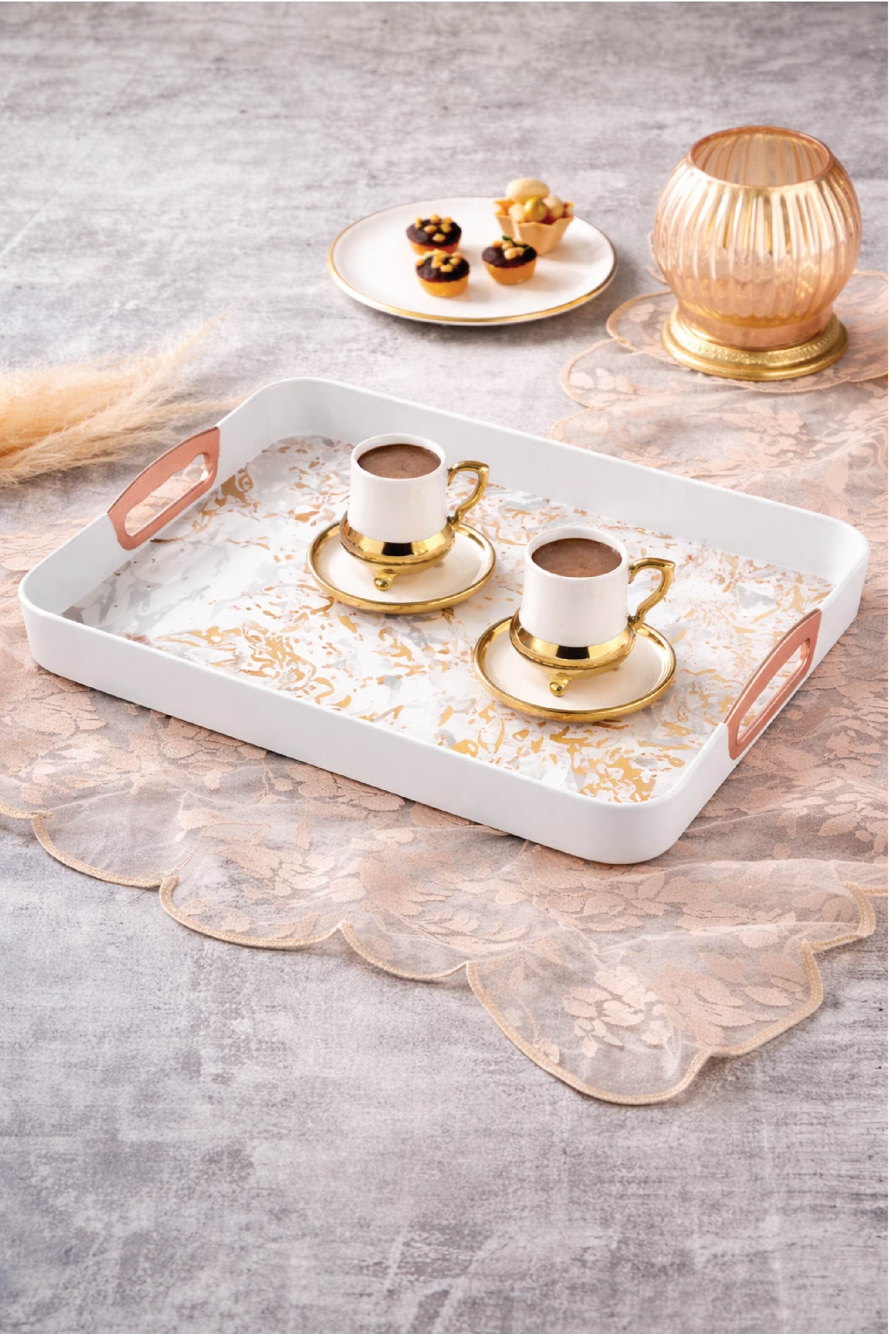 Dikdörtgen Baskılı Tepsi, Beyaz