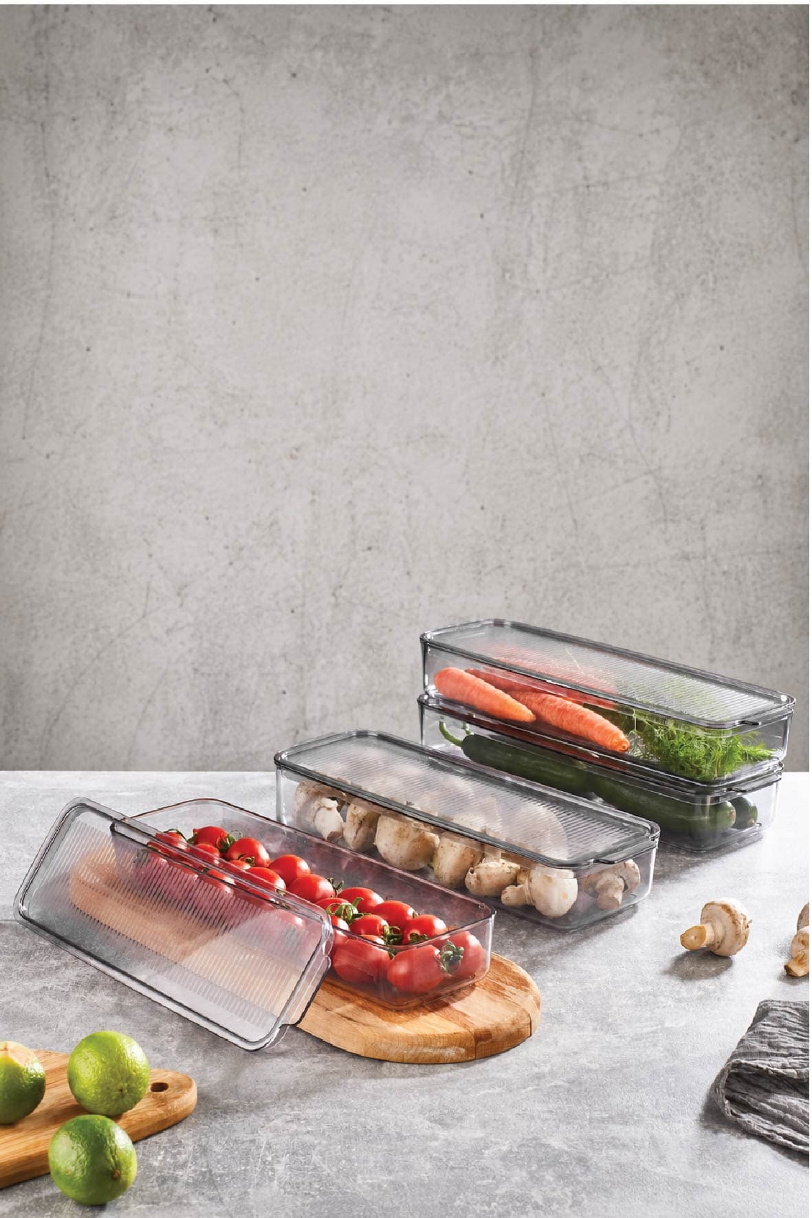 Mina Organizer Plastik Raf Düzenleme Saklama Kutusu , Şeffaf Füme (Kapaklı)  4*750ml
