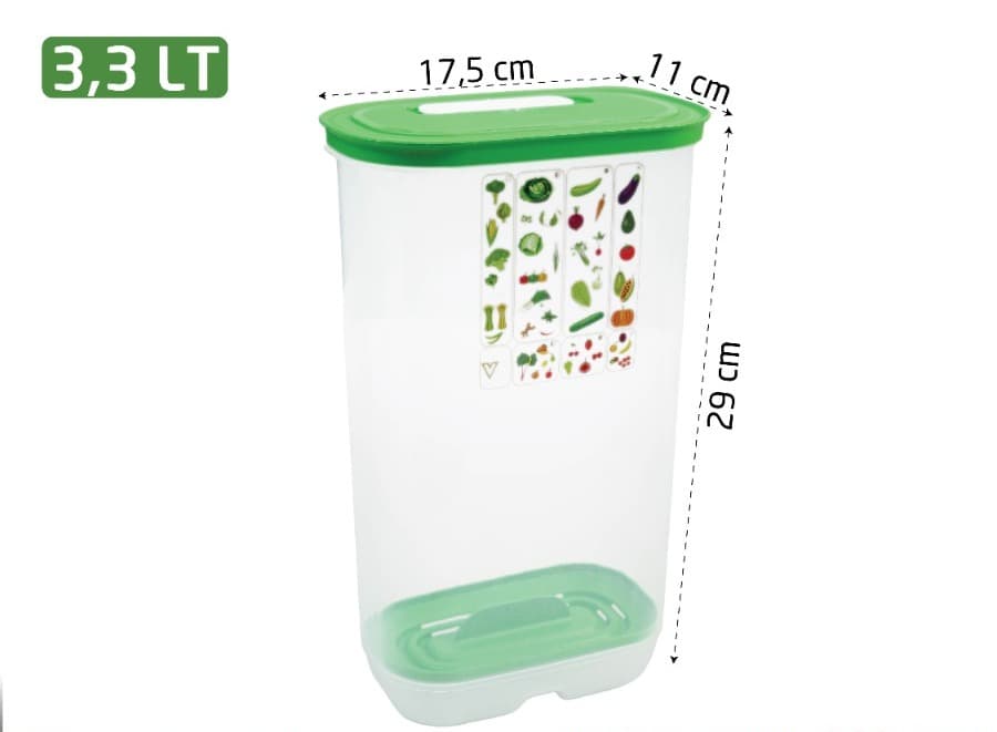 Sebze, Meyve ve Yeşillik Saklama Kabı 3,3 Litre Hava Kanallı Buzdolabı Saklama Kabı