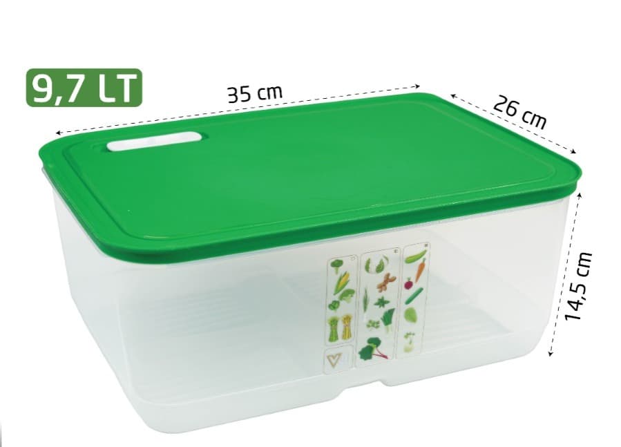 Sebze, Meyve ve Yeşillik Saklama Kabı 9,7 LT Hava Kanallı Buzdolabı Saklama Kabı