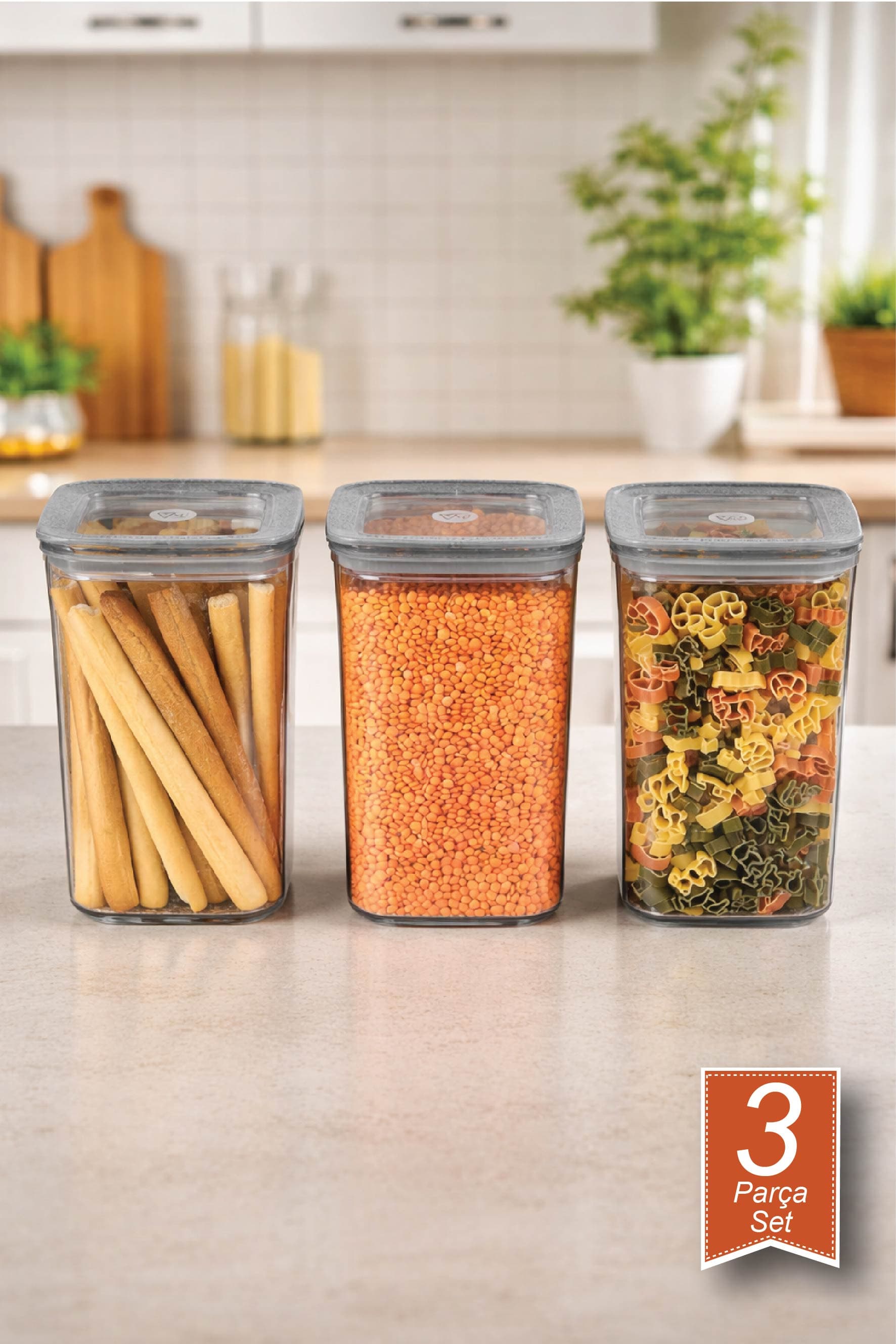 Sude Kare Saklama Kabı 3*1200 ml