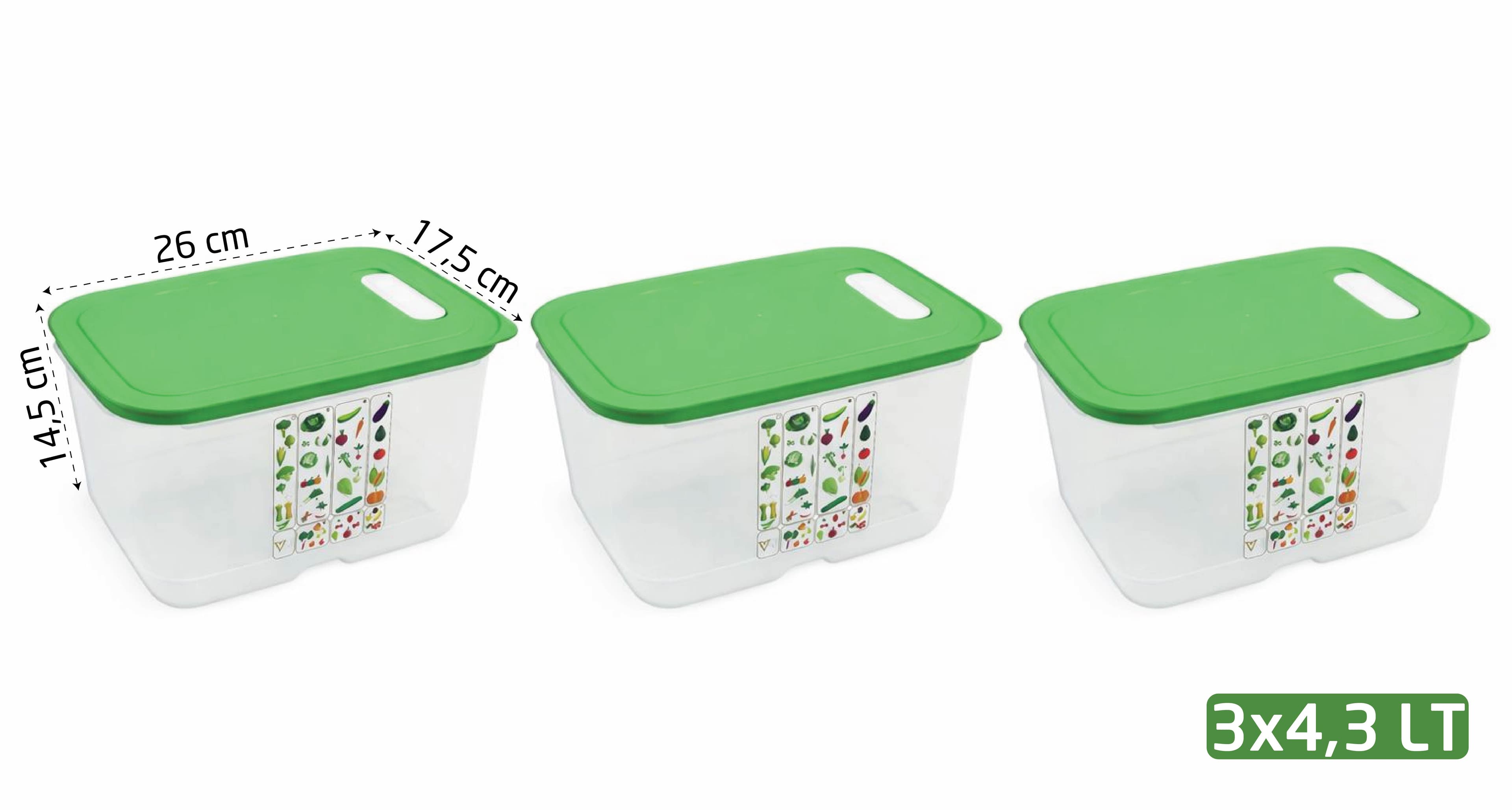 Yeşillik Saklama Kabı 3*4.3 Lt Set