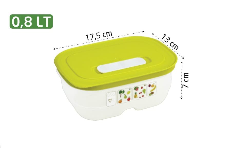 Sebze, Meyve ve Yeşillik Saklama Kabı 0,8 Litre Hava Kanallı Buzdolabı Saklama Kabı