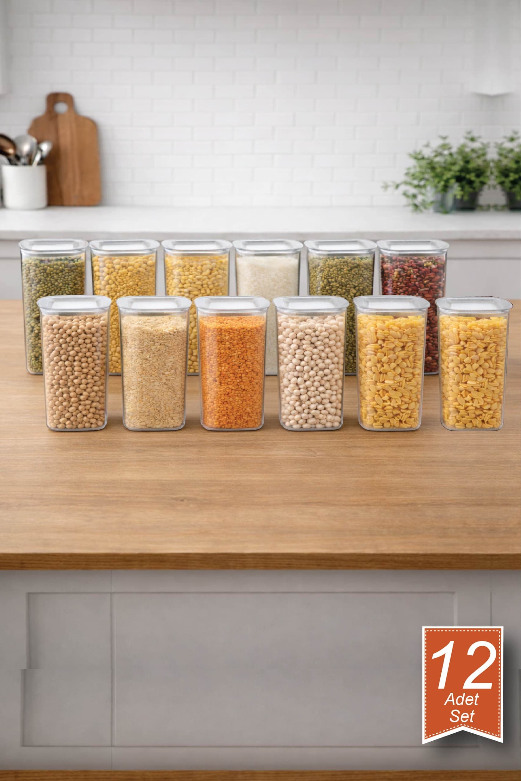 12'li Sude Kare Saklama Kabı Seti 12*1200 ml