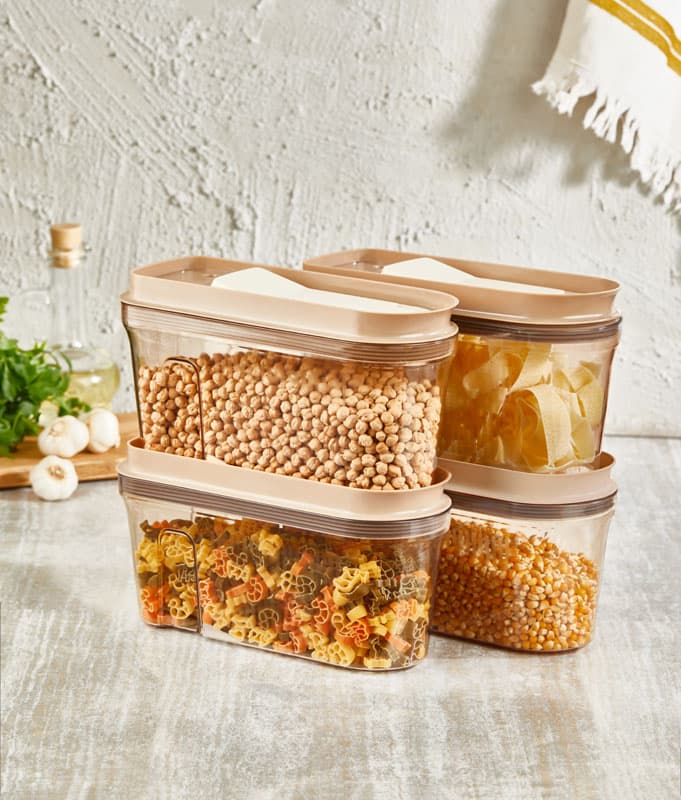 Lüks Erzak Saklama Kabı, Şeffaf Bakır 4*2 Litre