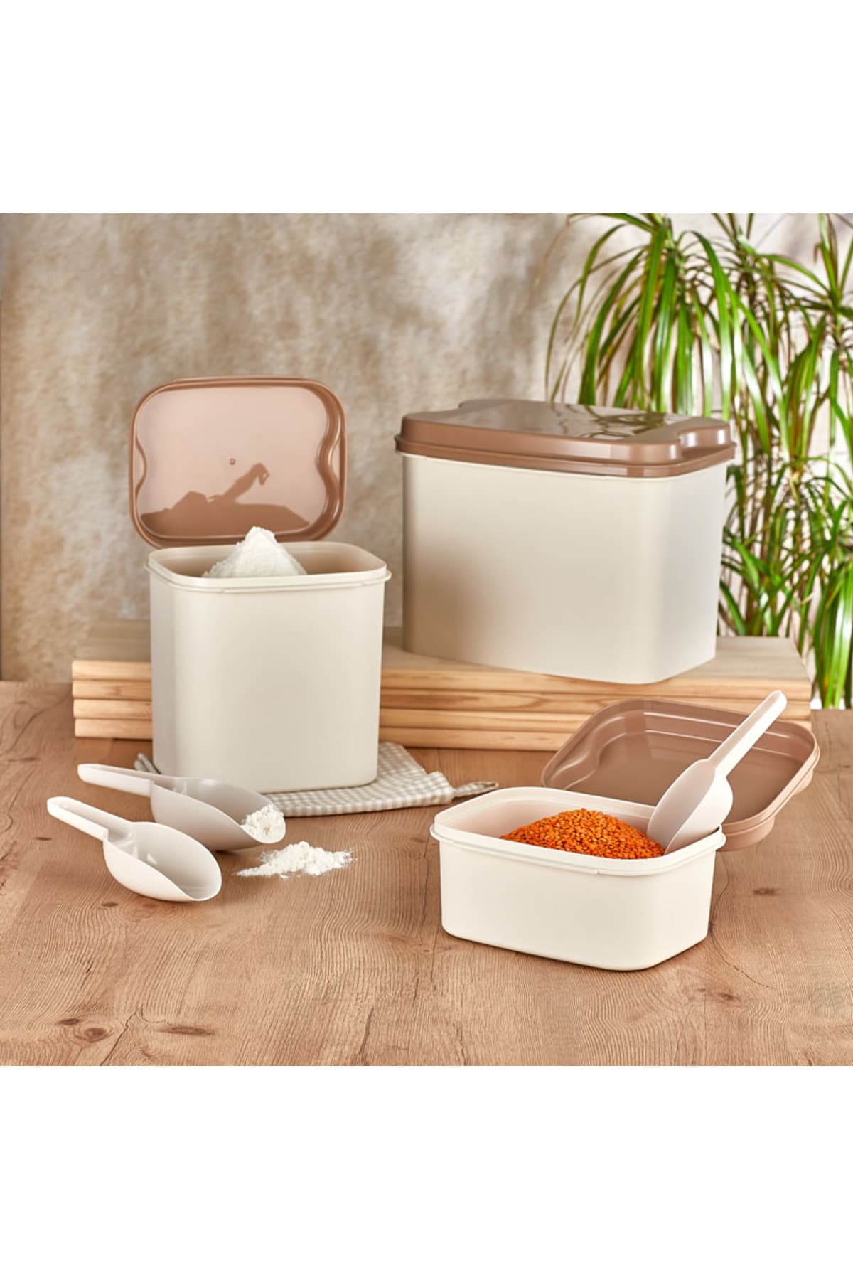 Kumsal Saklama Kabı Bej 10 Lt + 4,5 Lt + 1,6 Lt + Kürek