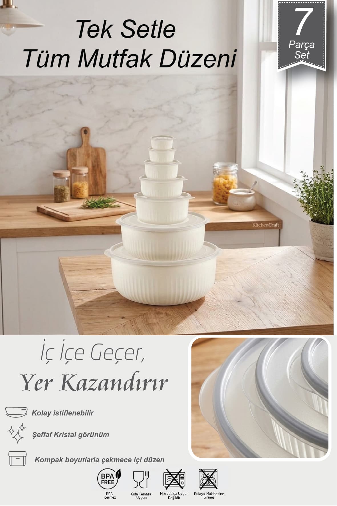 7'li Vakumlu Saklama Kabı Seti