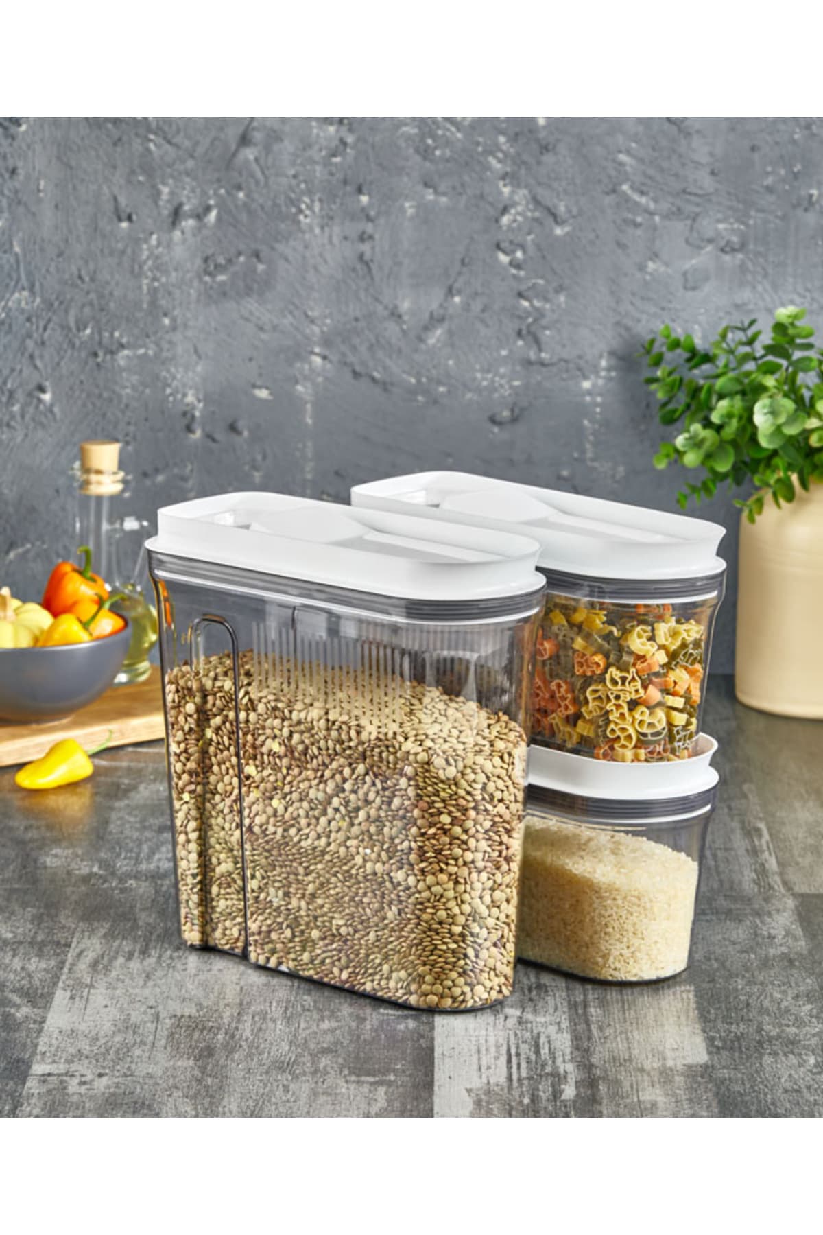 Lüks Erzak Saklama Kabı 3'lü Set Şeffaf Füme (4 Lt+2 Lt+2 Lt)