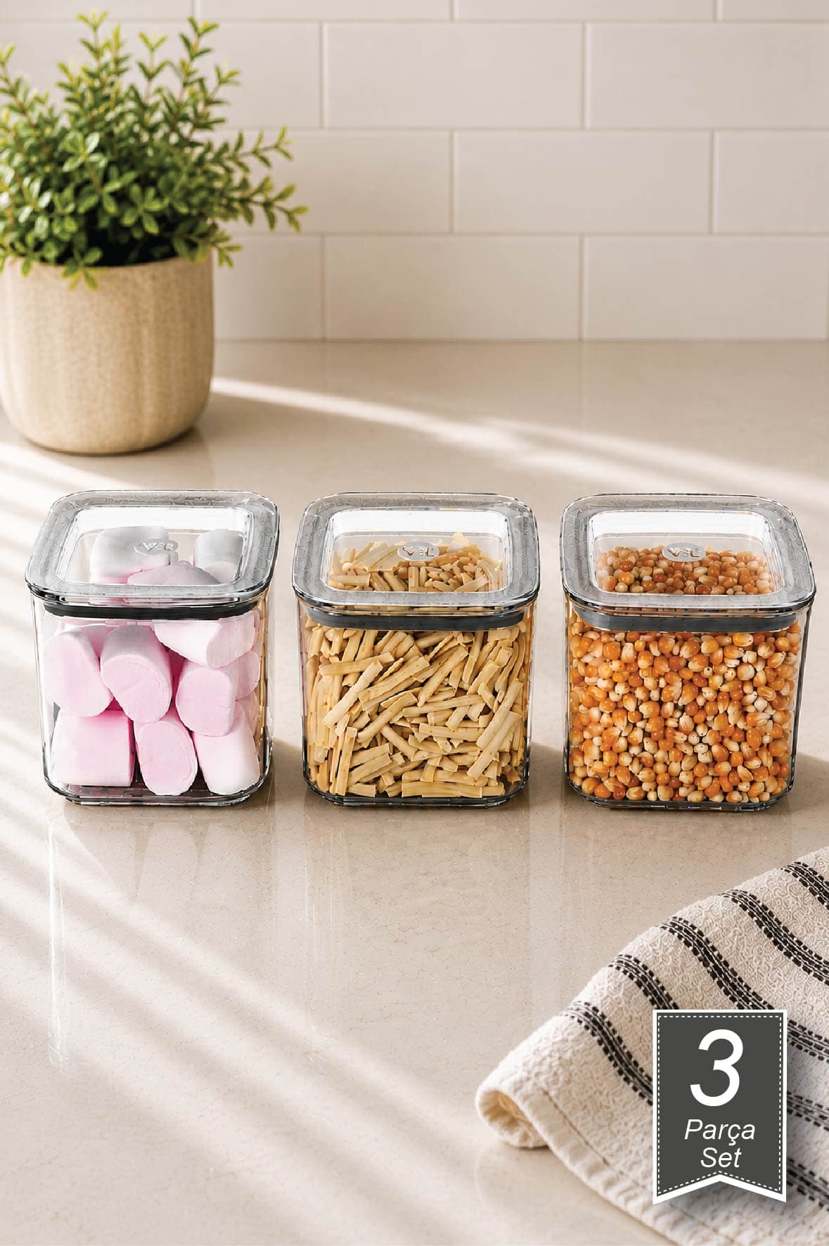 Sude Kare Saklama Kabı,3x700 ml