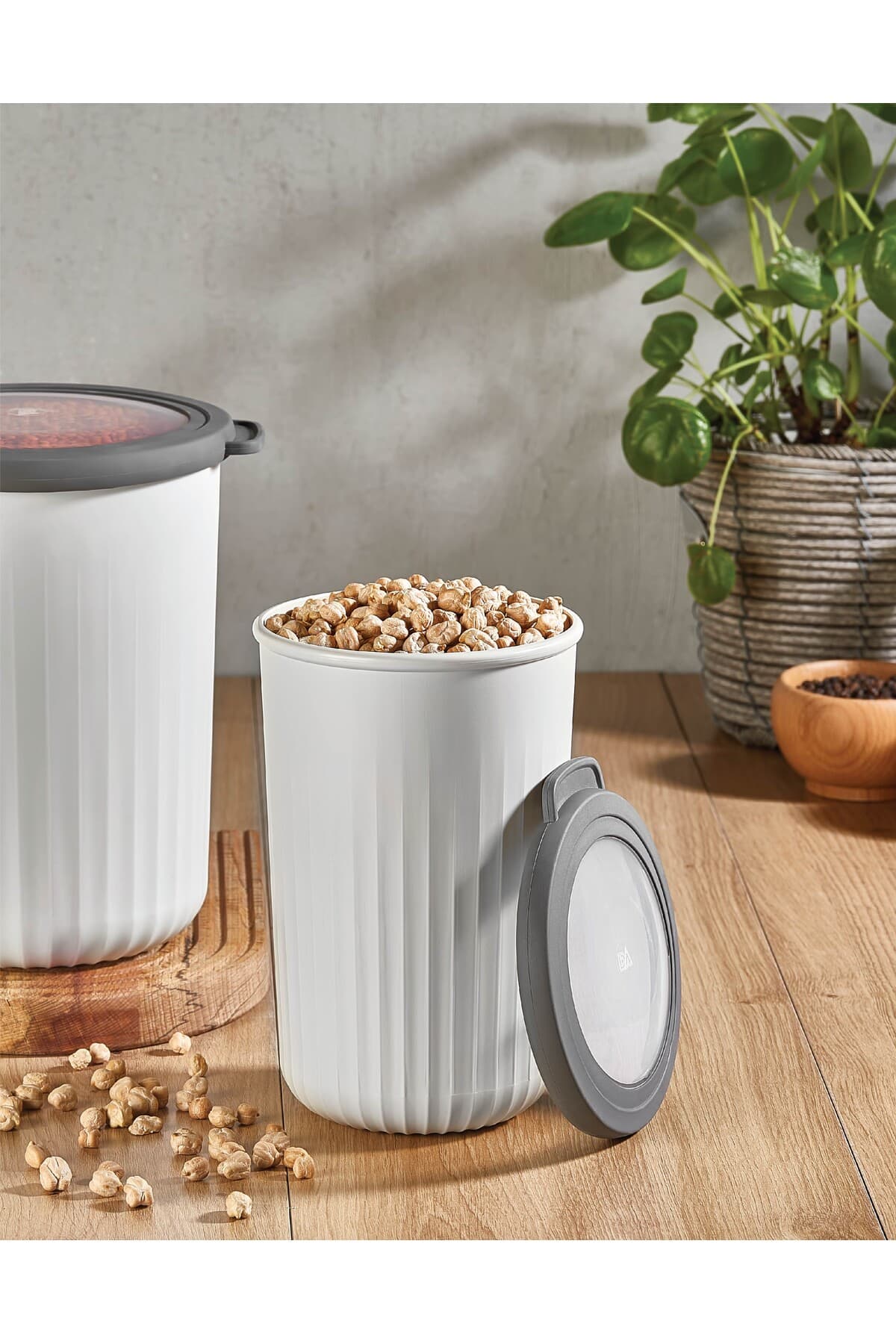 6'lı Vakumlu Silindir Saklama Kabı Seti Beyaz Renk ( 6*1 Lt )