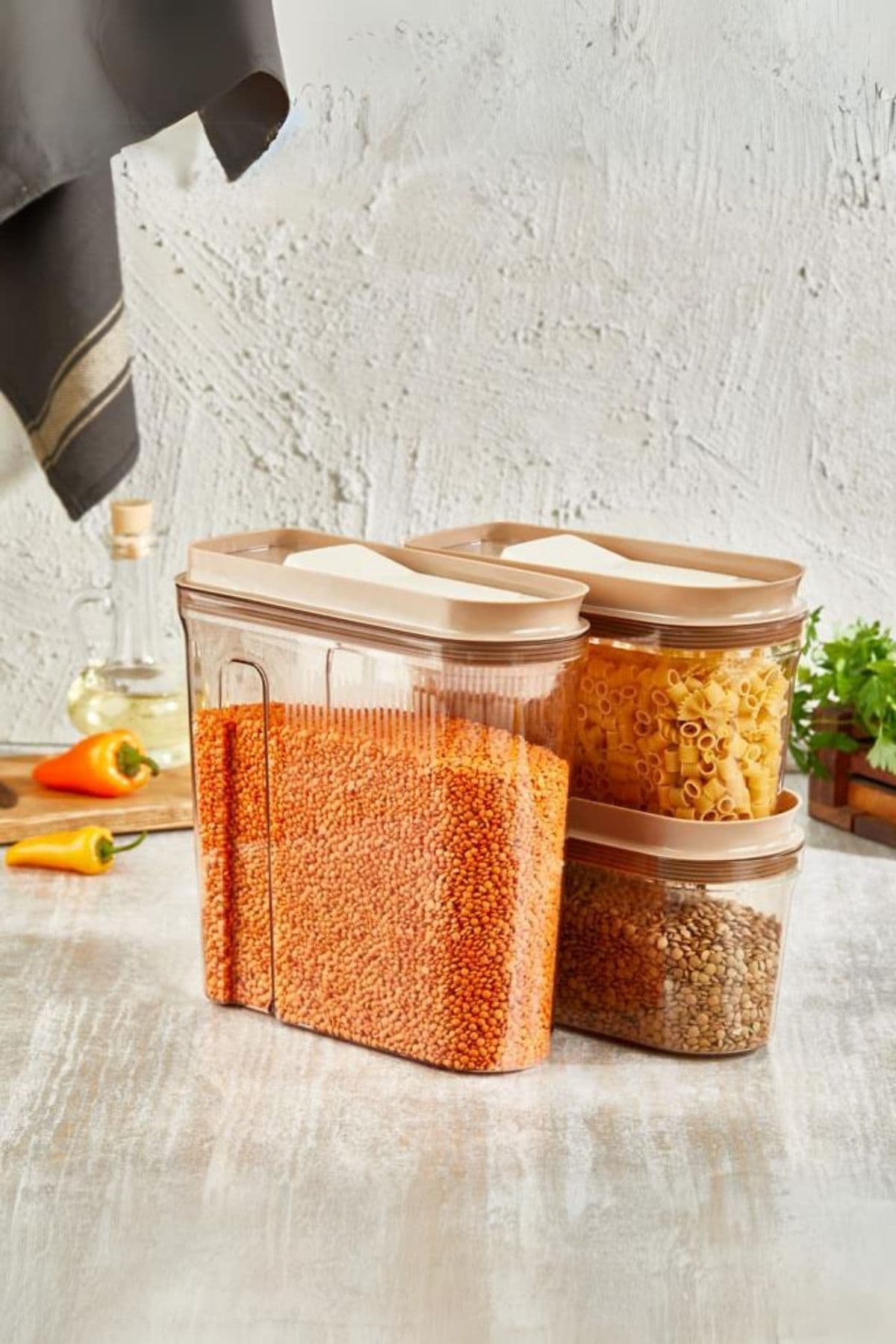 3'lü Lüks Erzak Saklama Kabı Seti Şeffaf Füme (4 Lt+2Lt+2 Lt)