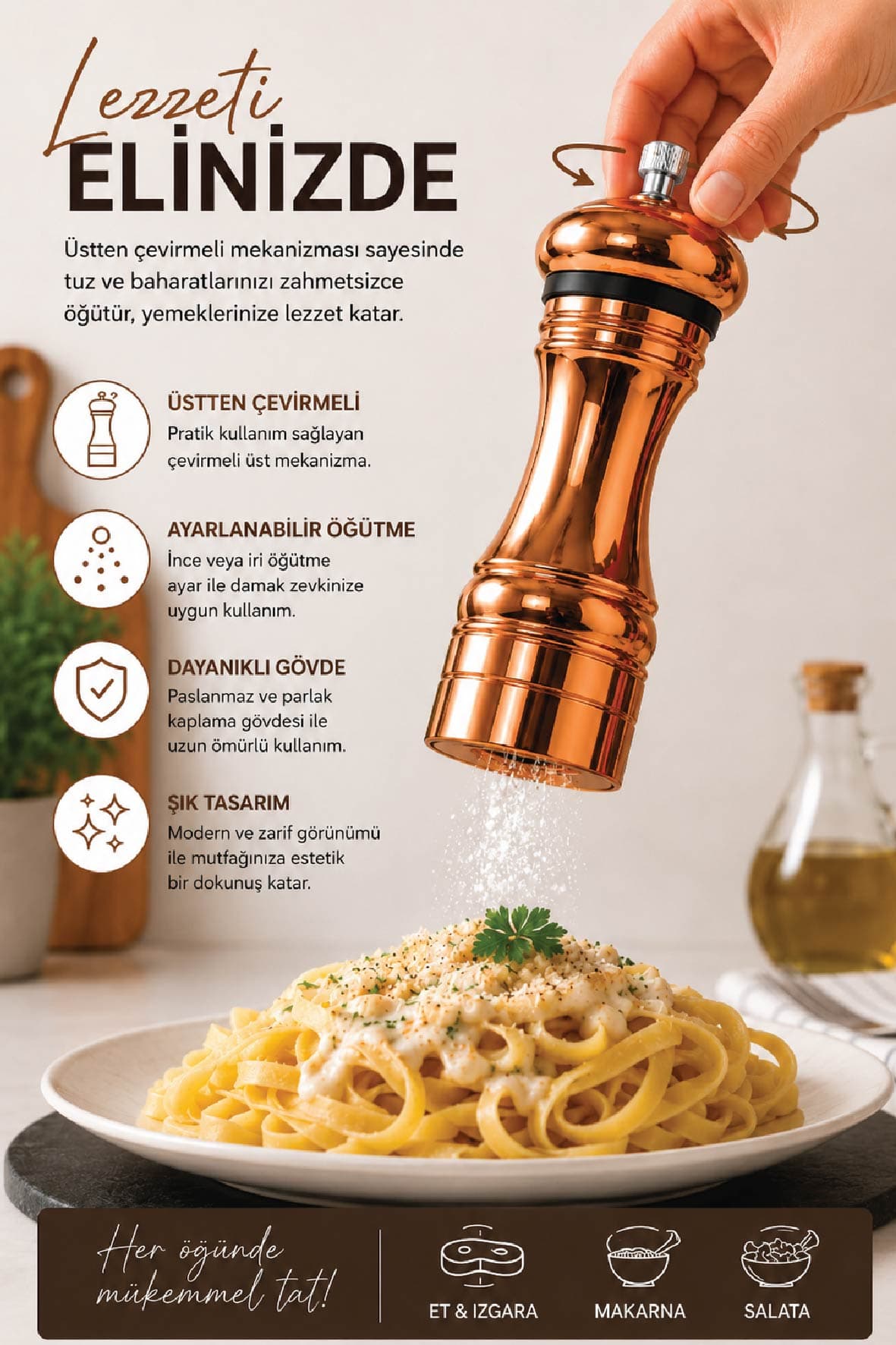Tuz & Karabiber Değirmeni Baharat Öğütücü, Bakır 170 ml