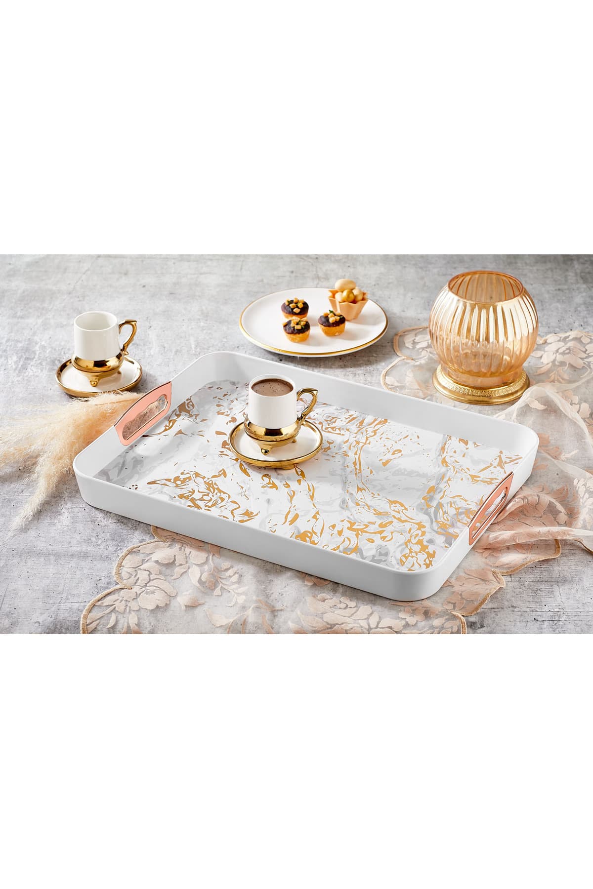 Dikdörtgen Baskılı Tepsi, Beyaz