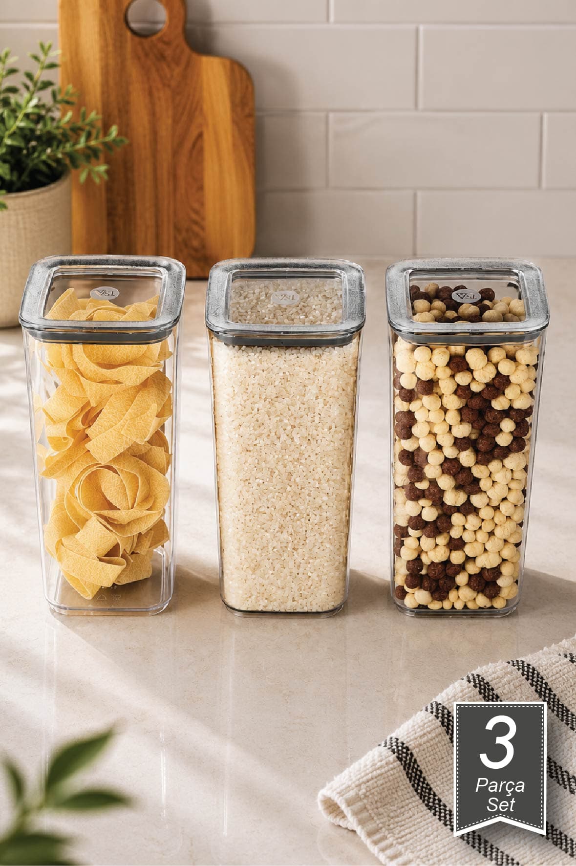 Sude Kare Saklama Kabı, 3x1700 ml