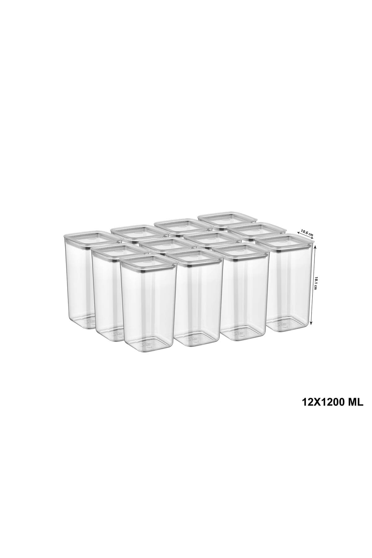 12'li Sude Kare Saklama Kabı Seti 12*1200 ml