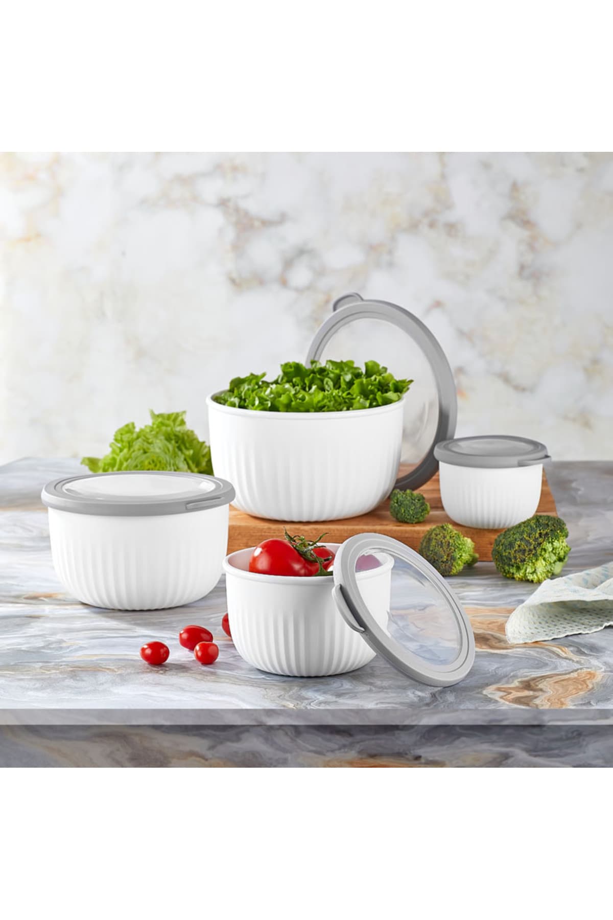 Vakumlu Beyaz Saklama Kabı 4'lü 3 L 2 L 1 L 0,5 L (ÇEYİZ SETİ)